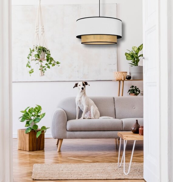 Duolla - Lampadario a sospensione con filo BOHO 1xE27/15W/230V diametro 45 cm bianco/rattan
