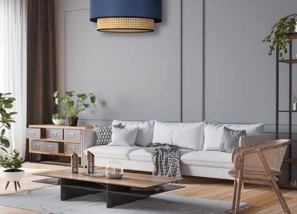 Duolla - Plafoniera BOHO 1xE27/15W/230V diametro 45 cm blu/rattan