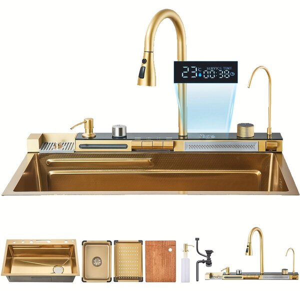 Rubinetto da cucina - Miscelatore da cucina - Rubinetto estraibile - Miscelatore - Rubinetto a cascata - Materiale: acciaio inossidabile