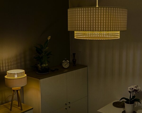 Duolla - Lampadario su filo BOHO 1xE27/15W/230V d. 45 cm cremoso/rattan