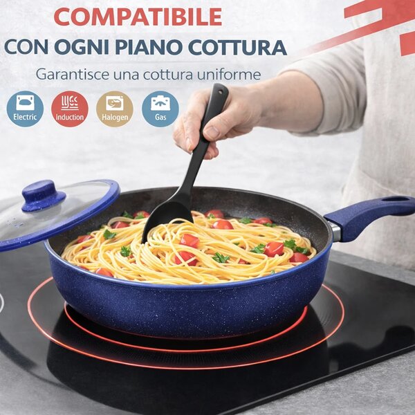 Set 6 Pezzi Padelle con Coperchio 20-24-28 cm in Alluminio Blu