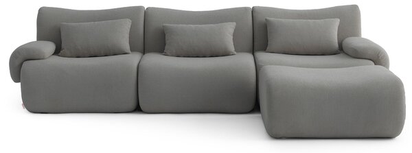 MILYSOFA SOFATIME: divano angolare modulare a 3 posti con chaise longue, raffinato tessuto bouclé, grigio nuvola
