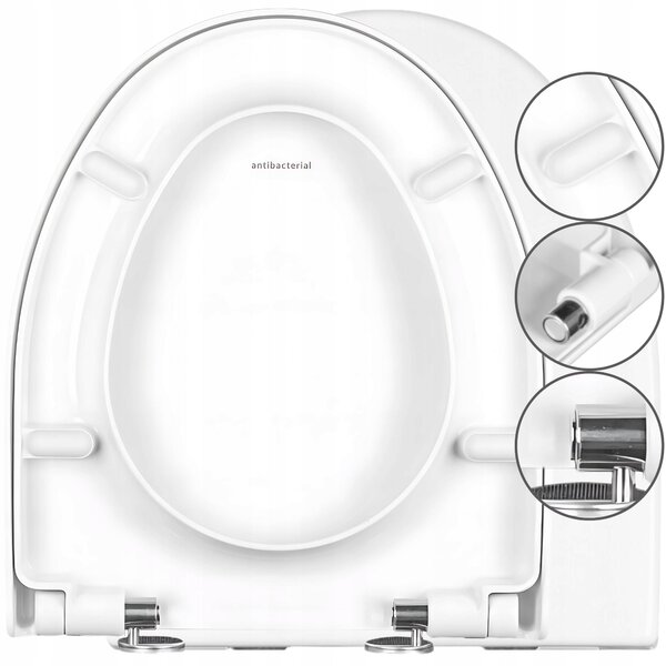 Sedile WC - Sedile per WC - per Cersanit Parva - Bianco - 40 cm x 35 cm - Antibatterico - Abbassabile - Coperchio per WC