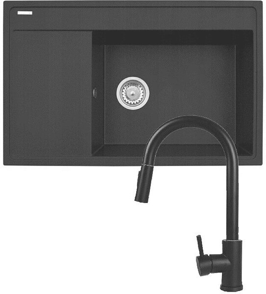 Set Pyramis - Lavello CAMEA 79x50 1B 1D R+ Rubinetto IDEA Black Edition - 070168502BE