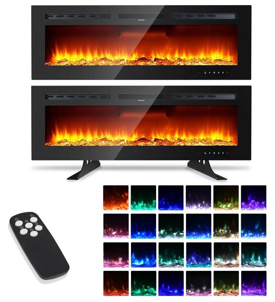Stufa elettrica 3D, camino da parete, riscaldamento d'atmosfera, camino a LED - 152 cm (60 pollici) - 12 colori, effetto fiamma