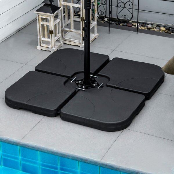 Outsunny Base per Ombrellone Set 4 Pezzi in HDPE Riempibile con Acqua o Sabbia, 104x104x7.5 cm, Nera|Aosom