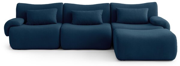 MILYSOFA SOFATIME: divano ad angolo modulare a 3 posti con chaise longue, raffinato tessuto bouclé, blu intenso