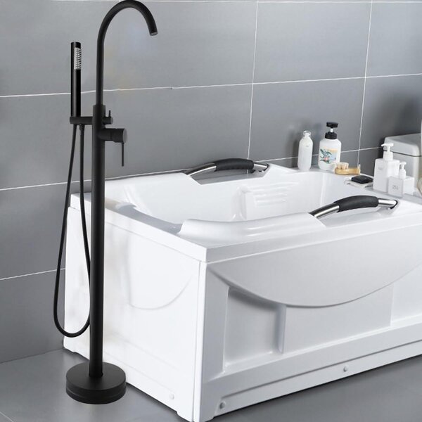Rubinetto da bagno a colonna - Rubinetto a pavimento - Miscelatore per vasca - Rubinetto per doccetta - Rubinetto per vasca a colonna - Colore: nero opaco
