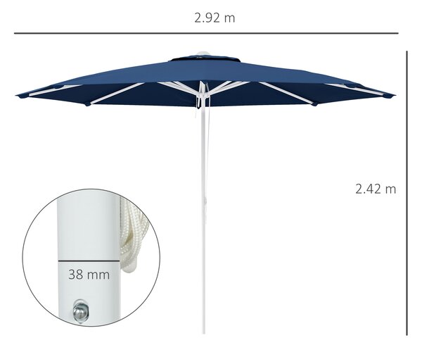 Outsunny Ombrellone da Giardino ad Altezza Regolabile in Metallo e Poliestere, Ø292x242 cm, Blu Scuro|Aosom