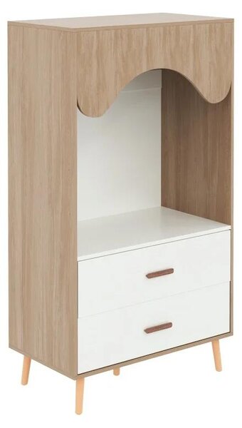 Armadio per bambini - Armadio per abbigliamento per bambini - Barra appendiabiti - Cassetti - Ripiani aperti - Struttura in legno - 80 x 46 x 141,5 cm - Bianco/Legno naturale