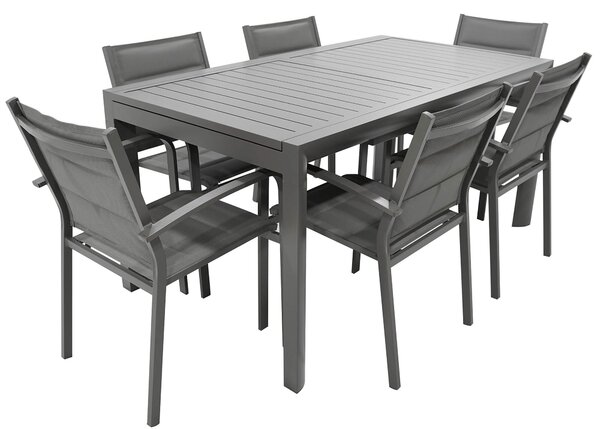 TecTake Alluminio set mobili da giardino 6+1 tavolo sedie pieghevole arredo esterno Grigio argento | No. 402167 disponibile in diversi colori 