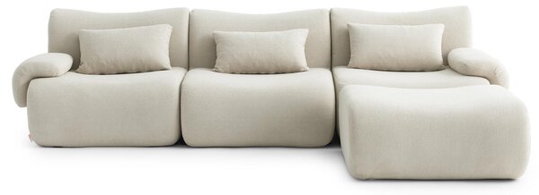 MILYSOFA SOFATIME: divano ad angolo modulare a 3 posti con chaise longue, raffinato tessuto a ricami, beige crema