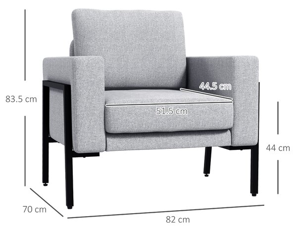 HOMCOM Poltroncina Imbottita per Soggiorno e Camera con Cuscini per Seduta e Schienale, 82x70x83.5 cm, Grigio | Aosom Italy