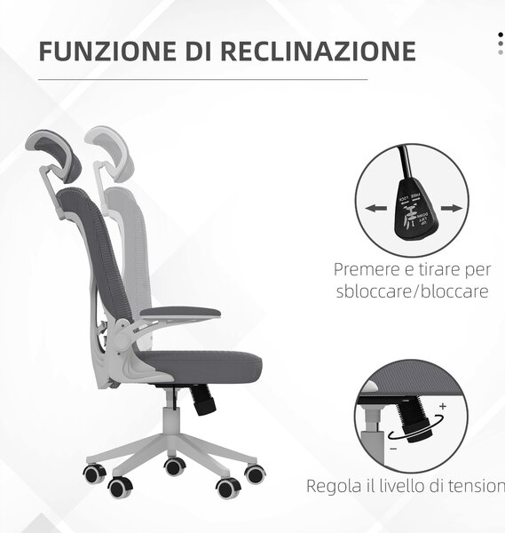 Vinsetto Sedia da Ufficio ad Altezza Regolabile con Supporto Lombare e Braccioli Ribaltabili, 65x64x120-130 cm | Aosom Italy