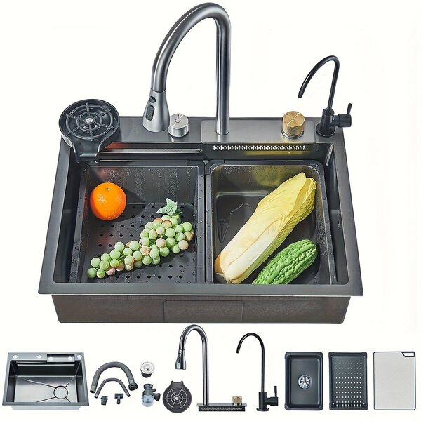 Rubinetto da cucina - Lavello da cucina - Lavello - Miscelatore - Rubinetto - Acciaio inossidabile - 76,2 x 45,7 cm