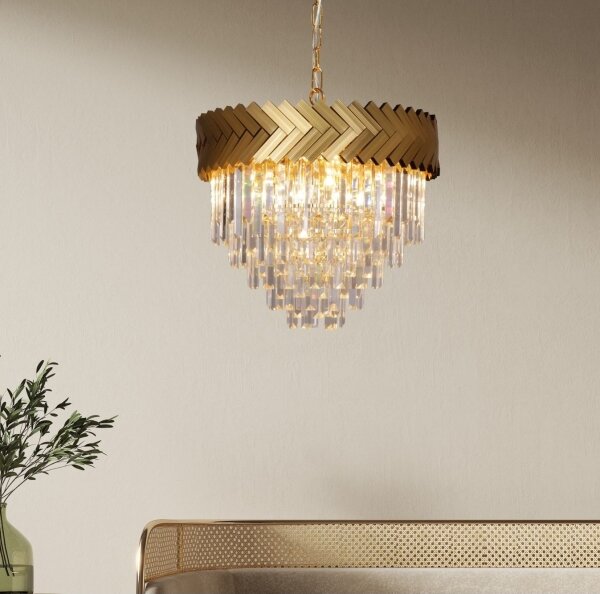 Zuma Line 23910/9 - Lampadario a sospensione con catena LYON 9xE14/40W/230V oro