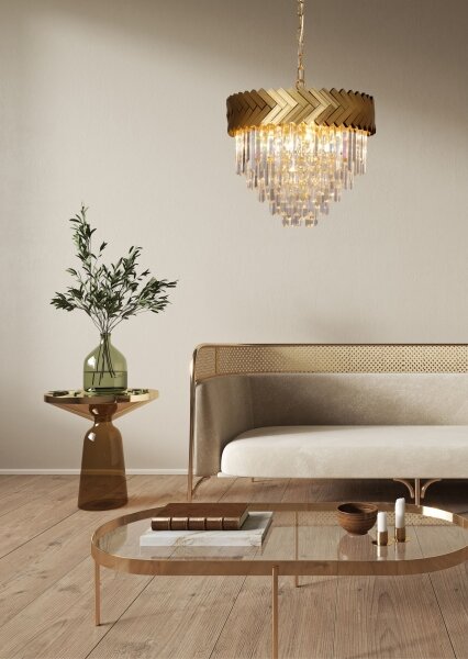 Zuma Line 23910/9 - Lampadario a sospensione con catena LYON 9xE14/40W/230V oro