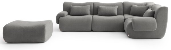 MILYSOFA SOFATIME: divano ad angolo modulare a 4 posti con chaise longue, raffinato tessuto a ricami, grigio nuvola