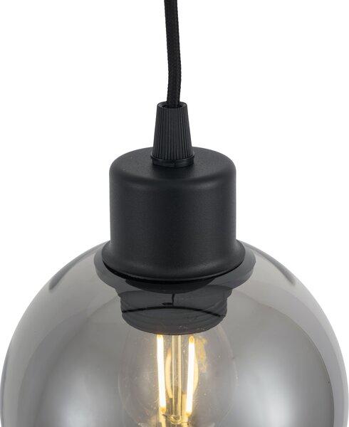 Lampada a sospensione moderna nera con vetro fumé per sistema a binario monofase - Iconic Lava