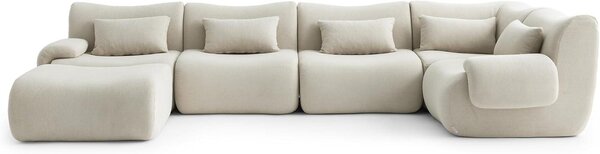 MILYSOFA SOFATIME: divano ad angolo modulare a 5 posti con chaise longue, in raffinato tessuto bouclé color crema e beige