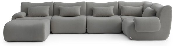 MILYSOFA SOFATIME: divano angolare modulare a 5 posti con chaise longue, raffinato tessuto a ricami, grigio nuvola