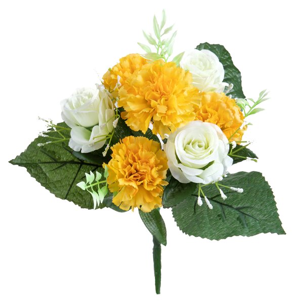 2 Bouquet Artificiali di Rose e Garofani Altezza 32 cm Giallo