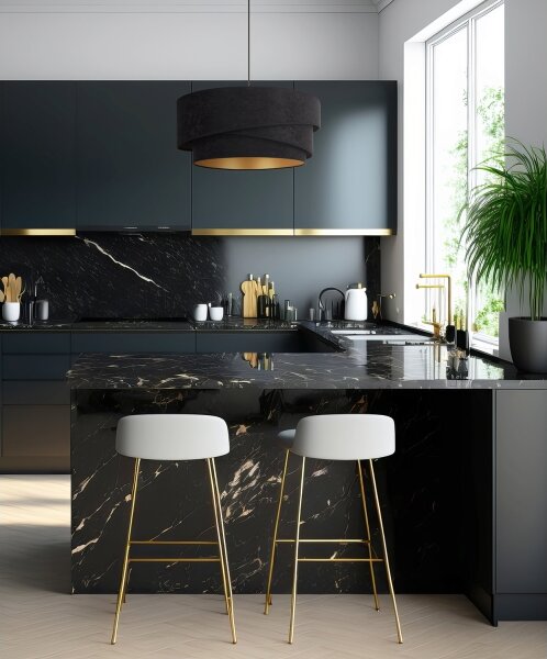 Duolla - Lampadario a sospensione con filo KOBO 1xE27/15W/230V diametro 45 cm nero/oro