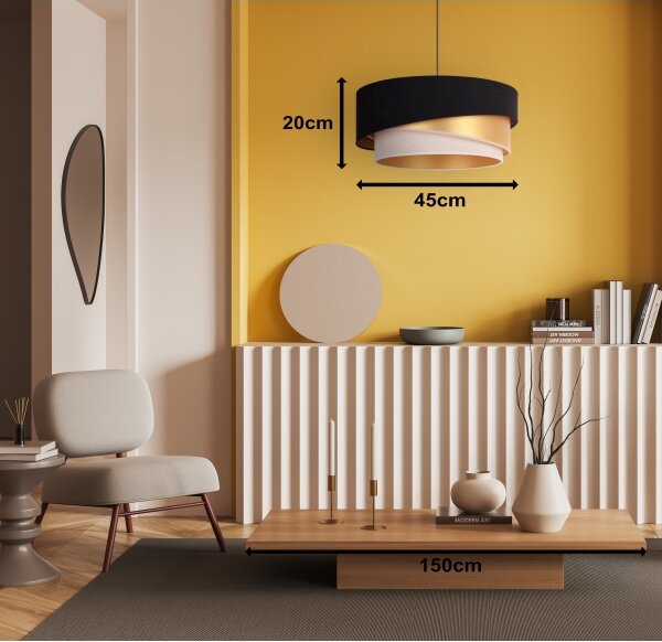 Duolla - Lampadario a sospensione con filo KOBO 1xE27/15W/230V diametro 45 cm nero/oro/color crema