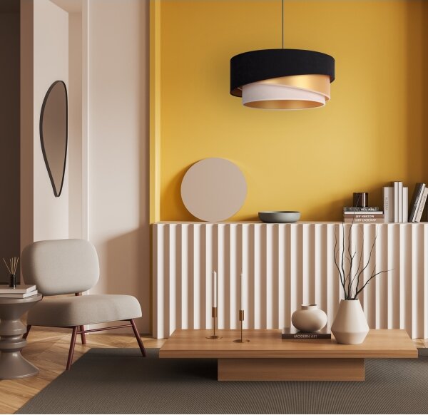 Duolla - Lampadario a sospensione con filo KOBO 1xE27/15W/230V diametro 45 cm nero/oro/color crema