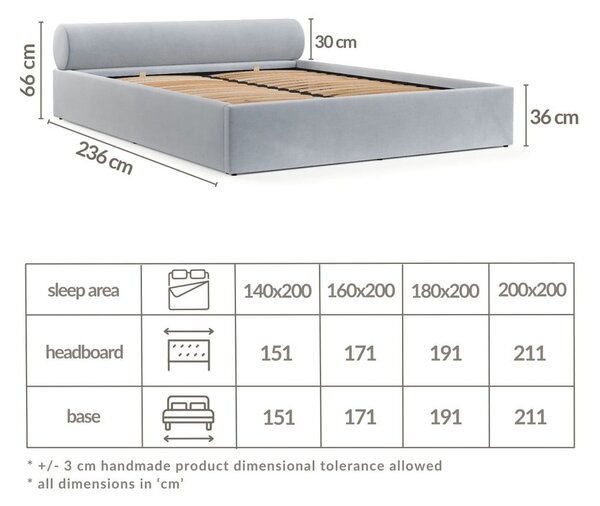 Letto matrimoniale imbottito marrone chiaro con contenitore e rete inclusi 160x200 cm Solvo – Maison de Rêve