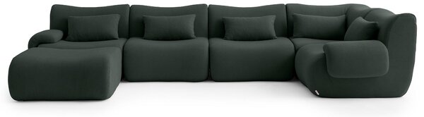 MILYSOFA SOFATIME: divano ad angolo modulare a 5 posti con chaise longue, raffinato tessuto a riccioli, verde bosco