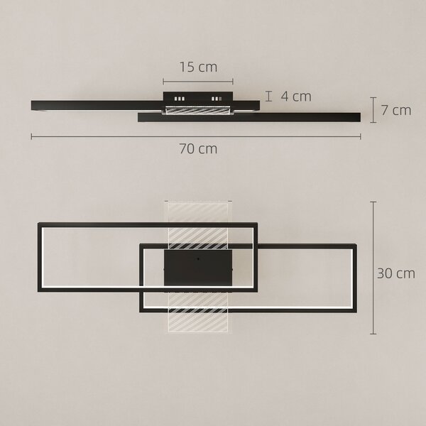 HOMCOM Lampada LED a Soffitto Dimmerabile 3000-6000K con Telecomando e Interruttore, 70x30 cm, Nero | Aosom Italy