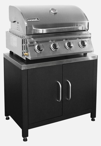 Barbecue a gas 4 bruciatori da appoggio + cucina esterna in acciaio, 80cm, argento