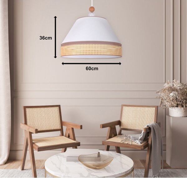 Duolla - Lampadario a sospensione con filo AVIGNON 1xE27/15W/230V diametro 60 cm bianco/rattan