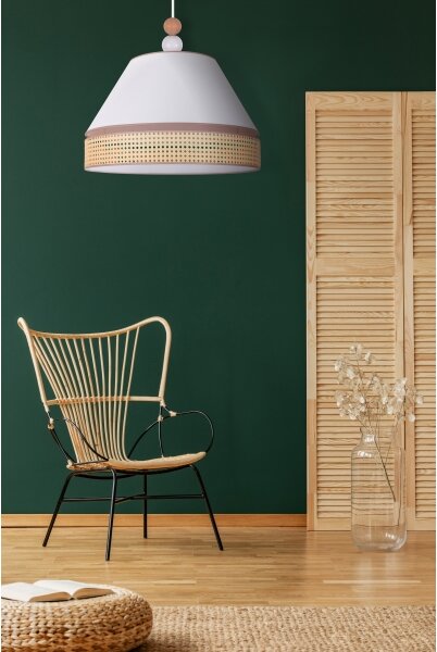 Duolla - Lampadario a sospensione con filo AVIGNON 1xE27/15W/230V diametro 50 cm bianco/rattan