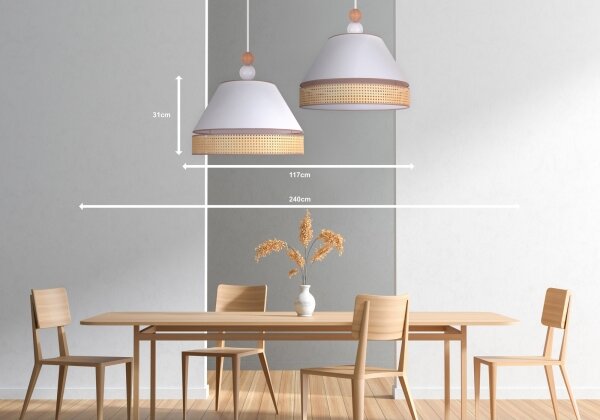 Duolla - Lampadario a sospensione con filo AVIGNON 2xE27/15W/230V bianco/rattan