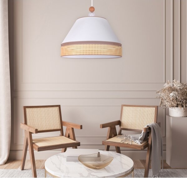 Duolla - Lampadario a sospensione con filo AVIGNON 1xE27/15W/230V diametro 60 cm bianco/rattan