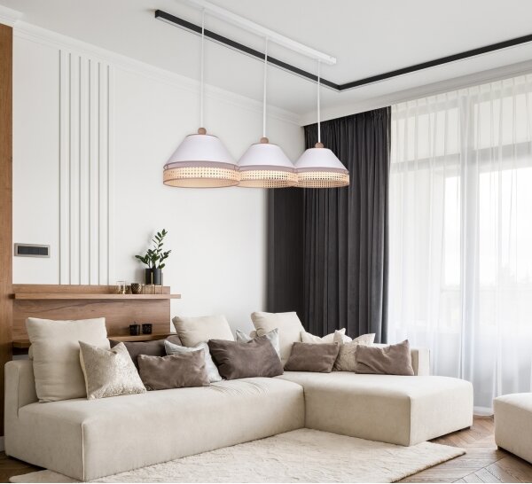 Duolla - Lampadario a sospensione con filo AVIGNON 3xE27/15W/230V bianco/rattan