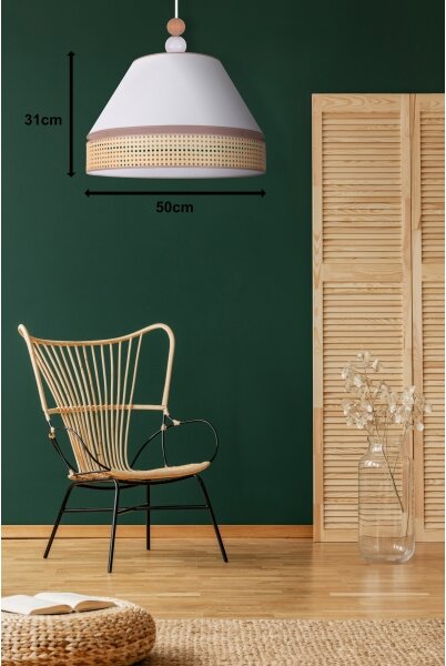 Duolla - Lampadario a sospensione con filo AVIGNON 1xE27/15W/230V diametro 50 cm bianco/rattan