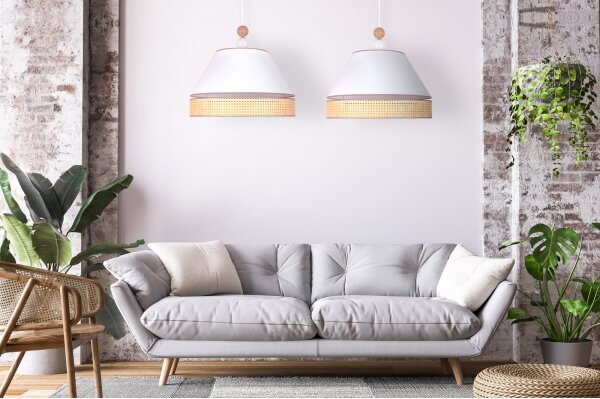 Duolla - Lampadario a sospensione con filo AVIGNON 2xE27/15W/230V bianco/rattan