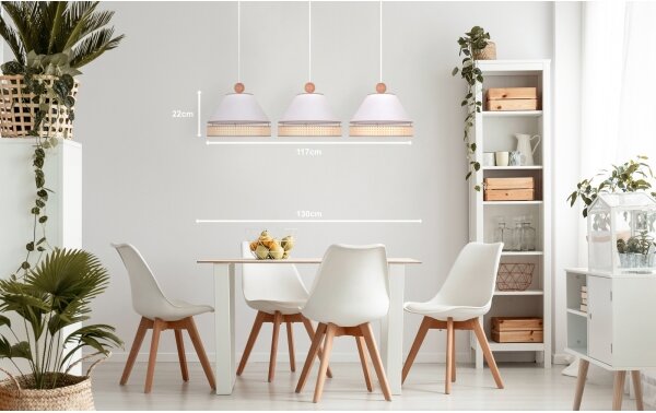 Duolla - Lampadario a sospensione con filo AVIGNON 3xE27/15W/230V bianco/rattan