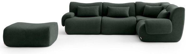 MILYSOFA SOFATIME: divano ad angolo modulare a 4 posti con chaise longue, raffinato tessuto a riccioli, verde bosco
