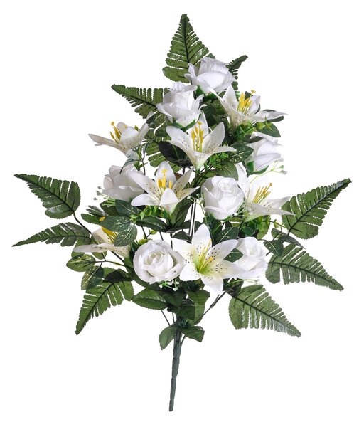 Bouquet Artificiale Frontale Composto da 14 Rose Artificiali e Lilium Altezza 55 cm