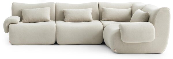 MILYSOFA SOFATIME Divano ad angolo modulare a 4 posti, raffinato tessuto a riccioli, beige crema