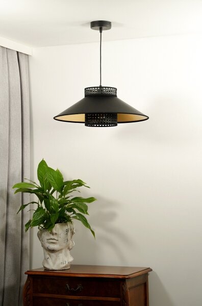 Duolla - Lampadario a sospensione con filo RIO RATTAN 1xE27/15W/230V diametro 45 cm nero/oro