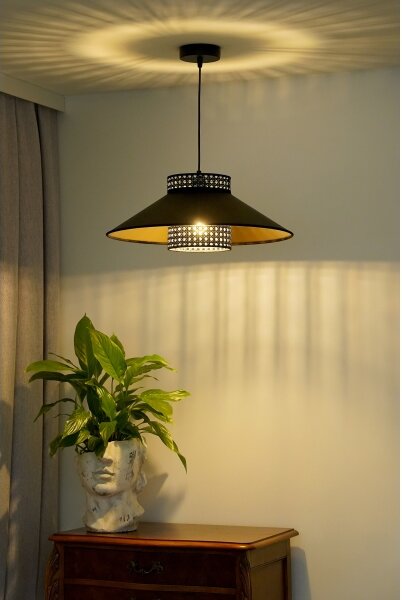 Duolla - Lampadario a sospensione con filo RIO RATTAN 1xE27/15W/230V diametro 45 cm nero/oro