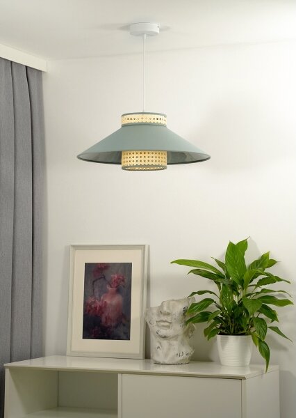 Duolla - Lampadario a sospensione con filo RIO RATTAN 1xE27/15W/230V diametro 45 cm verde/rattan