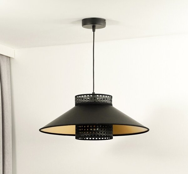 Duolla - Lampadario a sospensione con filo RIO RATTAN 1xE27/15W/230V diametro 45 cm nero/oro