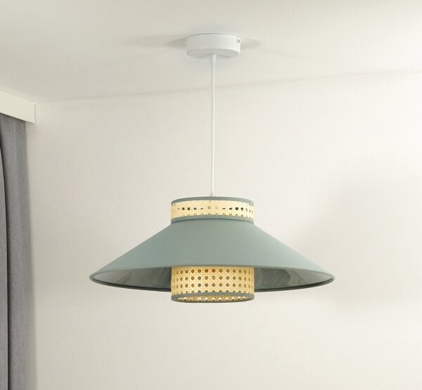 Duolla - Lampadario a sospensione con filo RIO RATTAN 1xE27/15W/230V diametro 45 cm verde/rattan