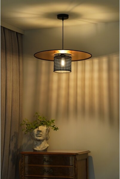 Duolla - Lampadario a sospensione con filo TOKYO RATTAN 1xE27/15W/230V diametro 50 cm oro/nero